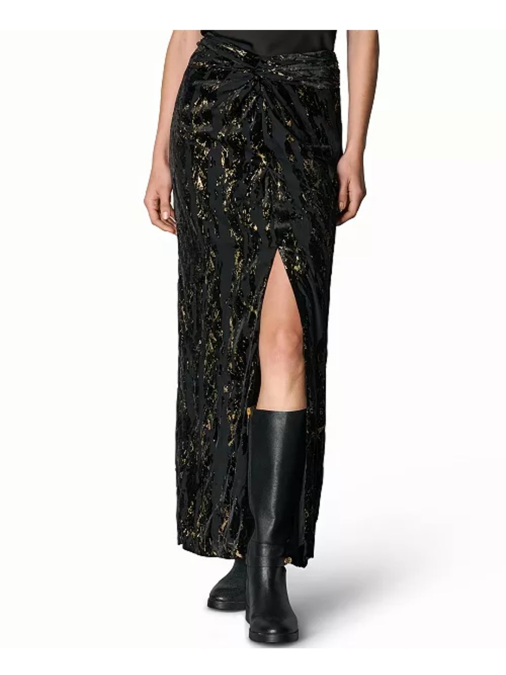 Donna Karan Front Knot Burnout Maxi Skirt With Front Slit